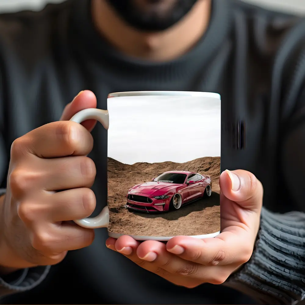 Ford Mustang Pink Desert Sandy Landscape – Mugs