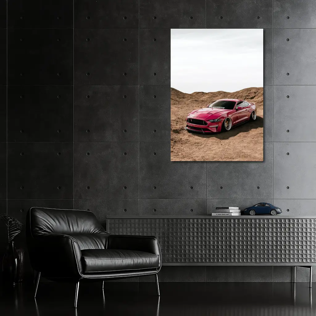 Ford Mustang Pink Desert Sandy Landscape – Wall Art