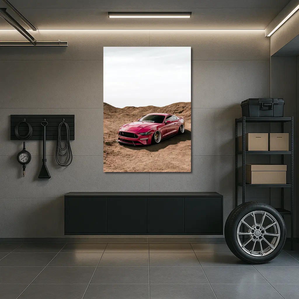 Ford Mustang Pink Desert Sandy Landscape – Wall Art