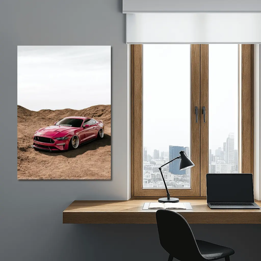 Ford Mustang Pink Desert Sandy Landscape – Wall Art