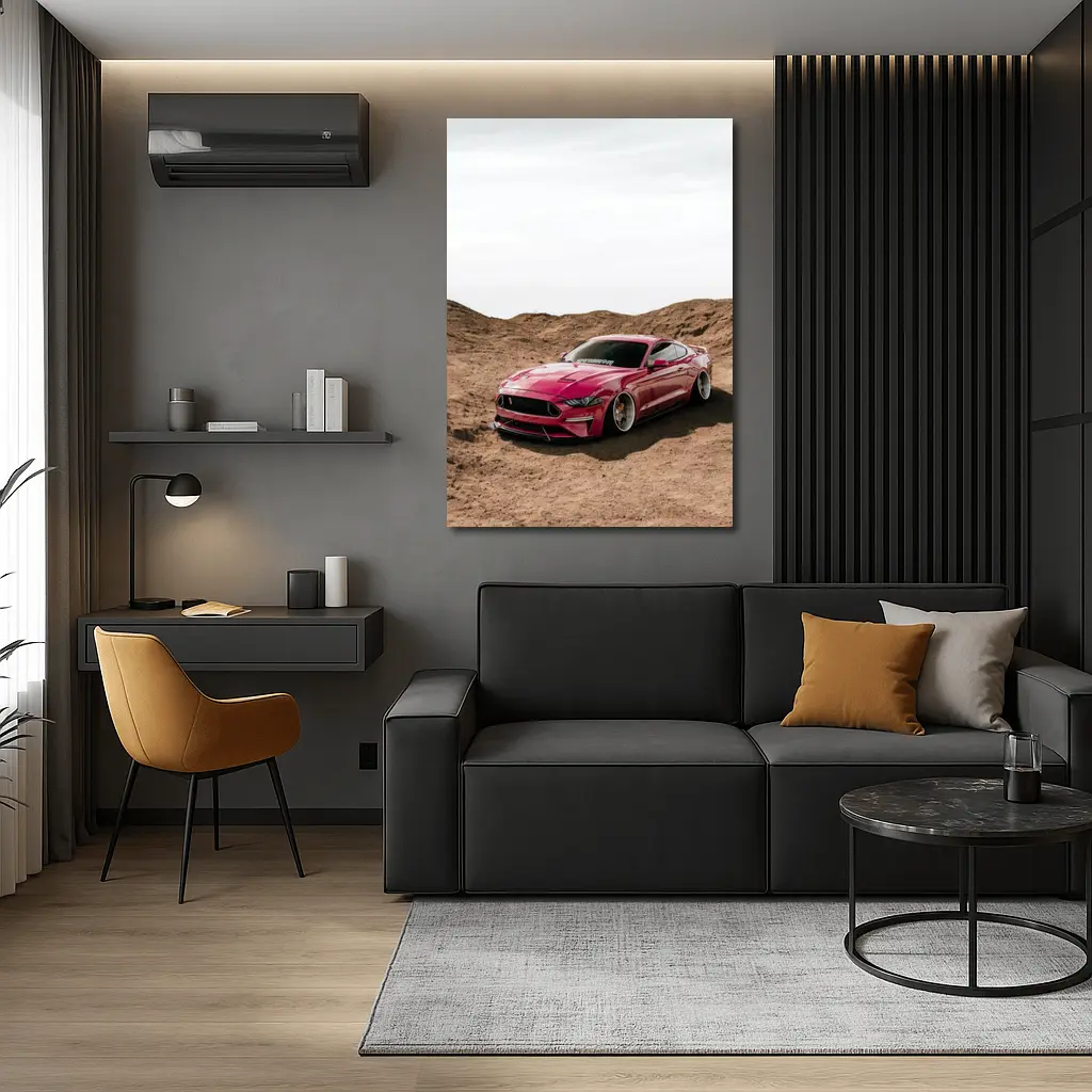 Ford Mustang Pink Desert Sandy Landscape – Wall Art
