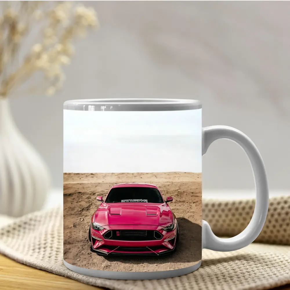 Pink Ford Mustang Desert Sandy Ground – Mugs