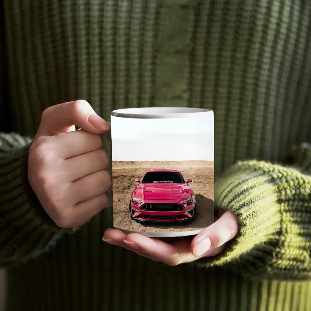Pink Ford Mustang Desert Sandy Ground – Mugs