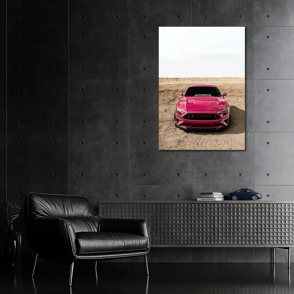 Pink Ford Mustang Desert Sandy Ground – Wall Art