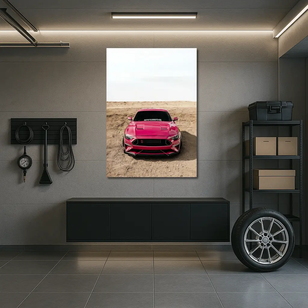 Pink Ford Mustang Desert Sandy Ground – Wall Art