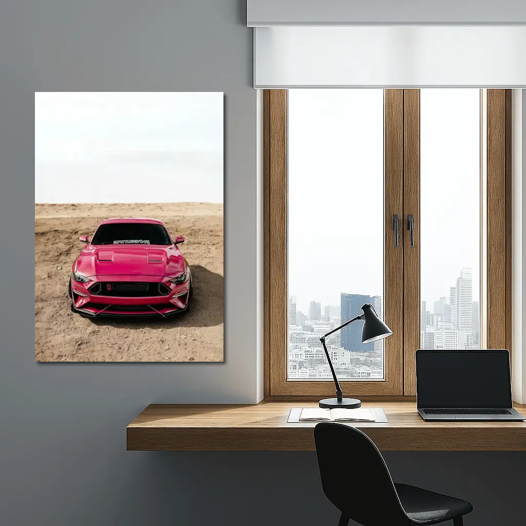 Pink Ford Mustang Desert Sandy Ground – Wall Art
