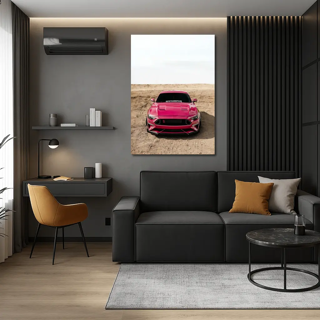 Pink Ford Mustang Desert Sandy Ground – Wall Art