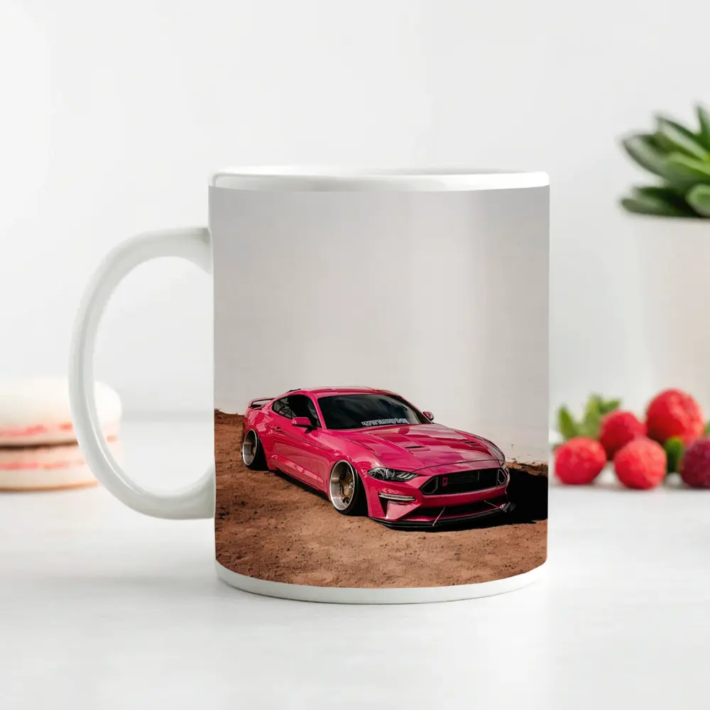 Pink Ford Mustang Slammed Wide Body Desert – Mugs