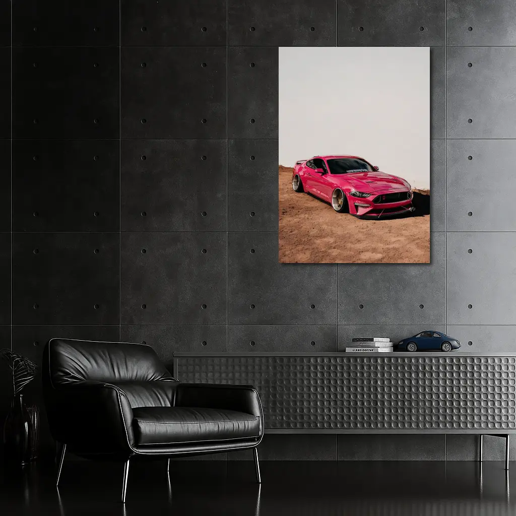 Pink Ford Mustang Slammed Wide Body Desert – Wall Art