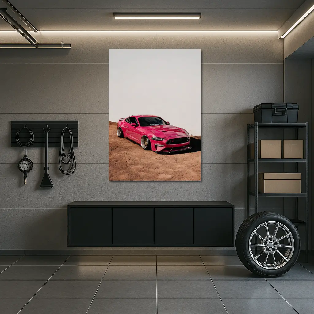 Pink Ford Mustang Slammed Wide Body Desert – Wall Art