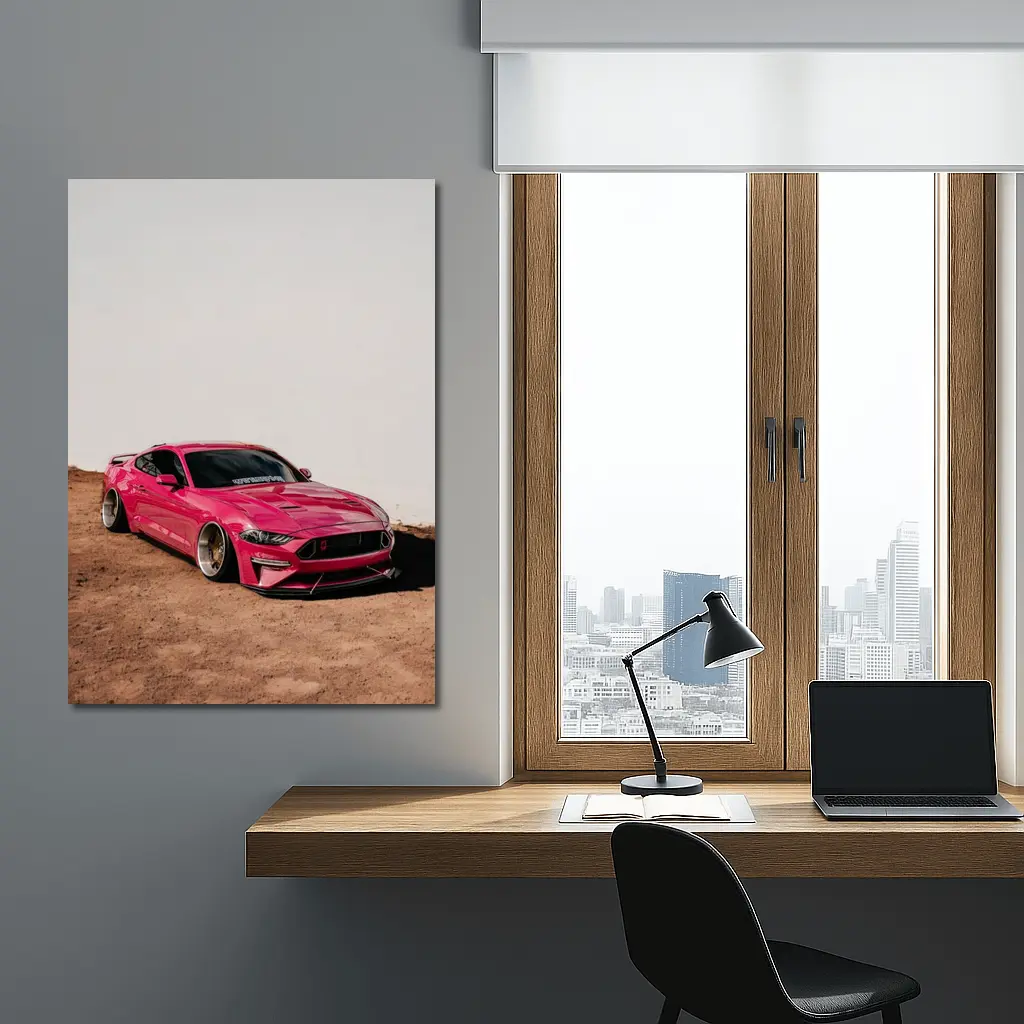Pink Ford Mustang Slammed Wide Body Desert – Wall Art