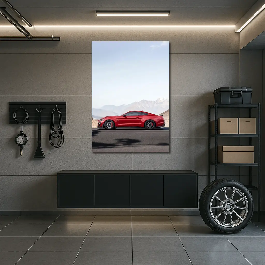 Ford Mustang Red Mountain Road Side Profile – Wall Art
