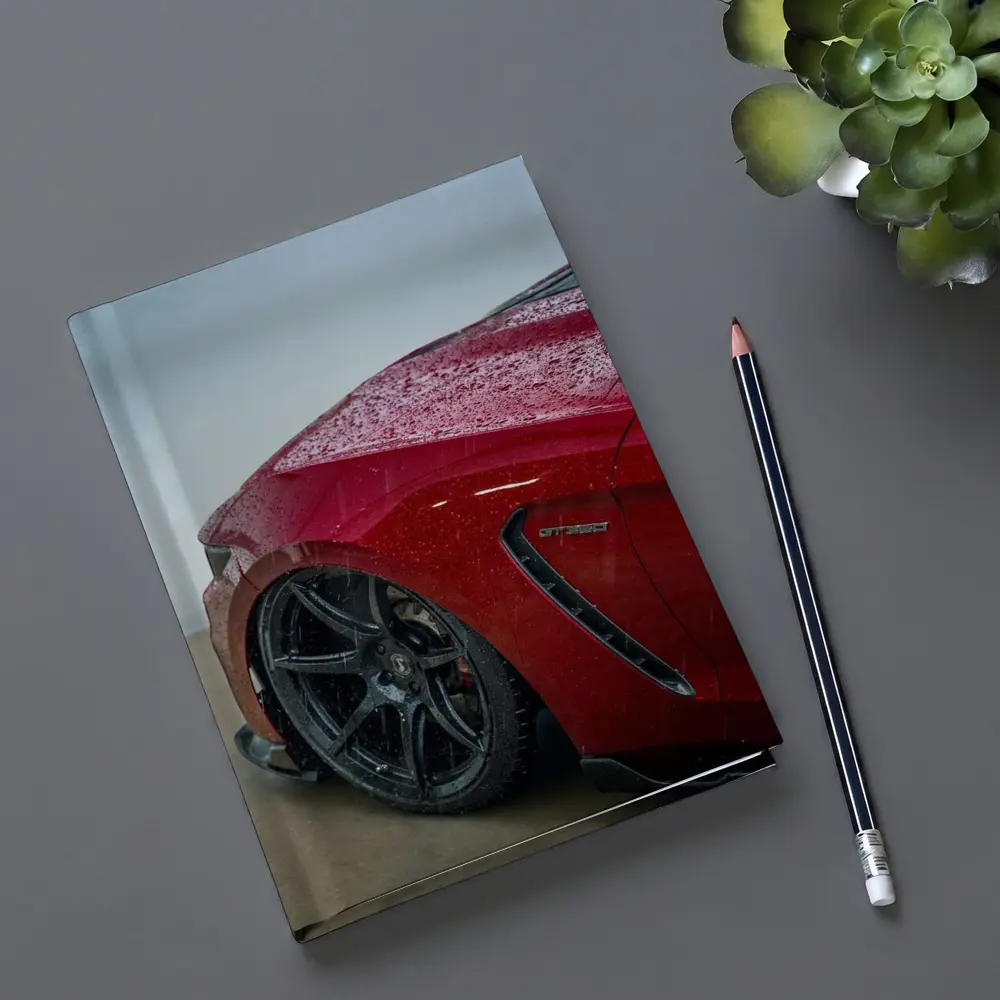 Red Ford Mustang Wet Rain Detail Shot – Notebooks