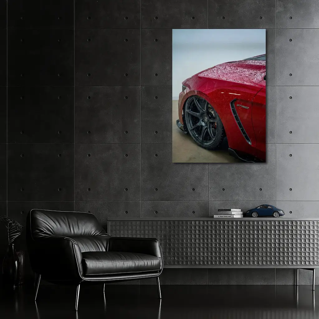 Red Ford Mustang Wet Rain Detail Shot – Wall Art