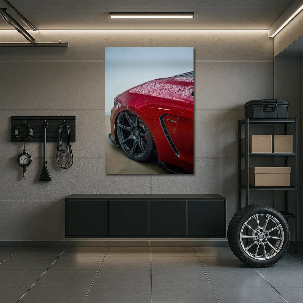 Red Ford Mustang Wet Rain Detail Shot – Wall Art