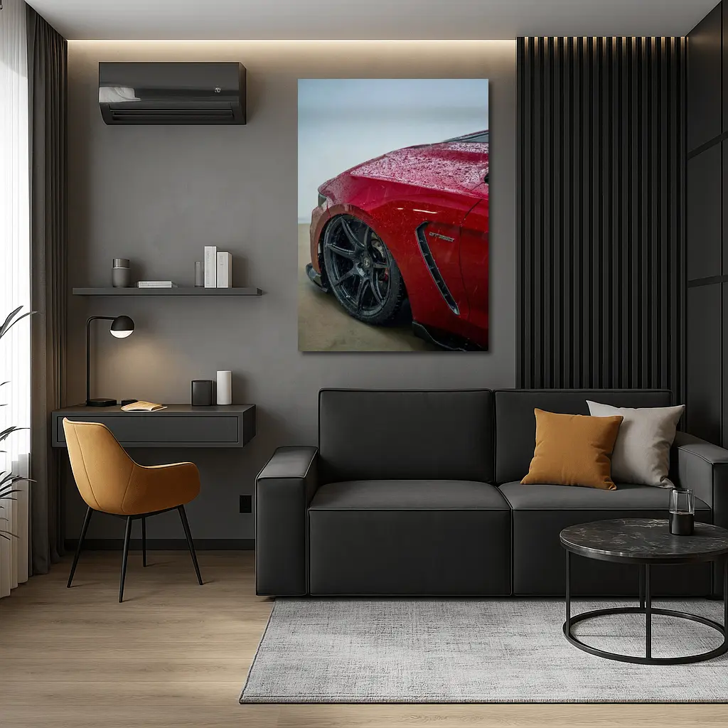 Red Ford Mustang Wet Rain Detail Shot – Wall Art