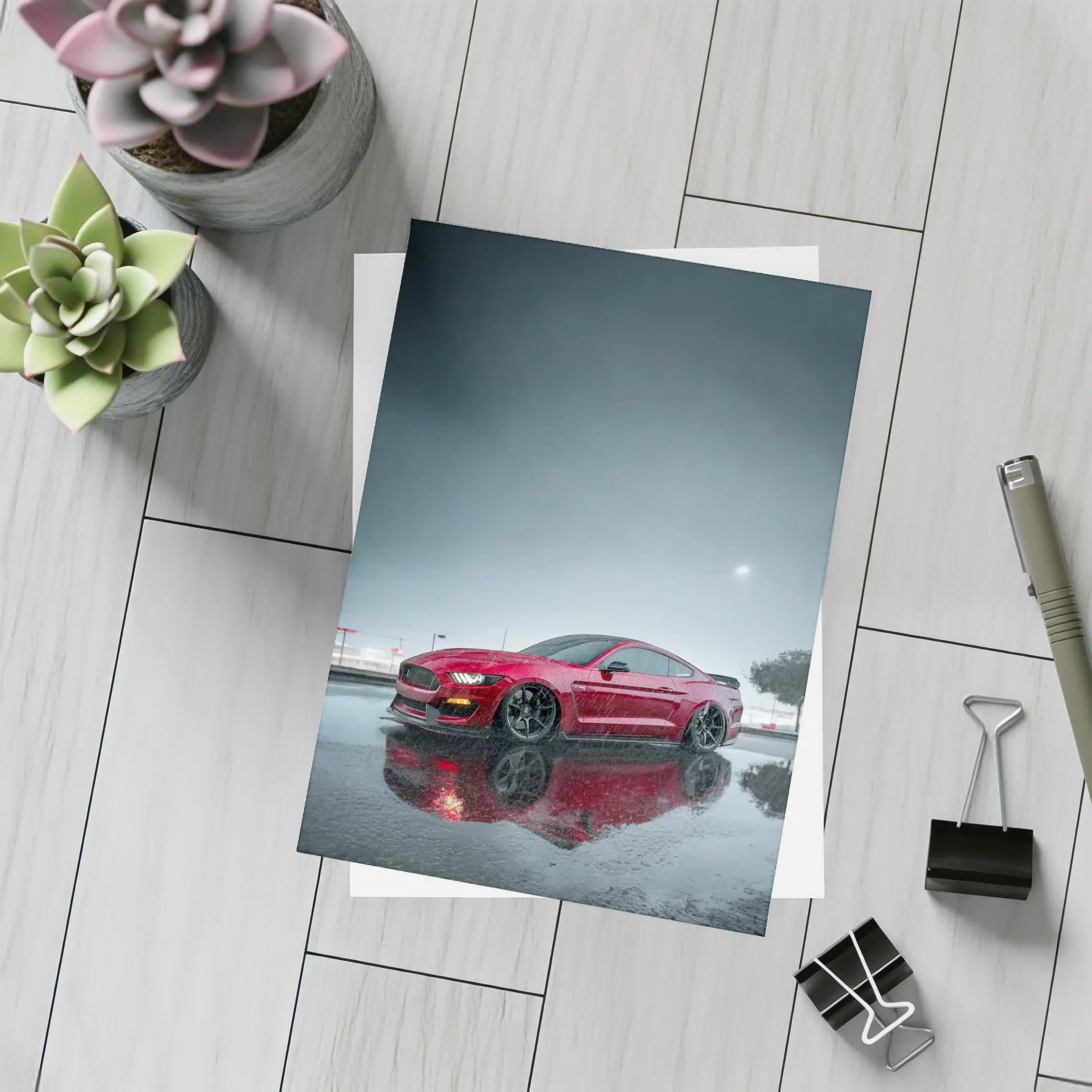 Ford Mustang Red Shelby Rainy Night – Postcards