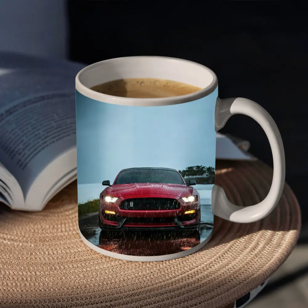 Red Ford Mustang Shelby Rain Wet Road – Mugs