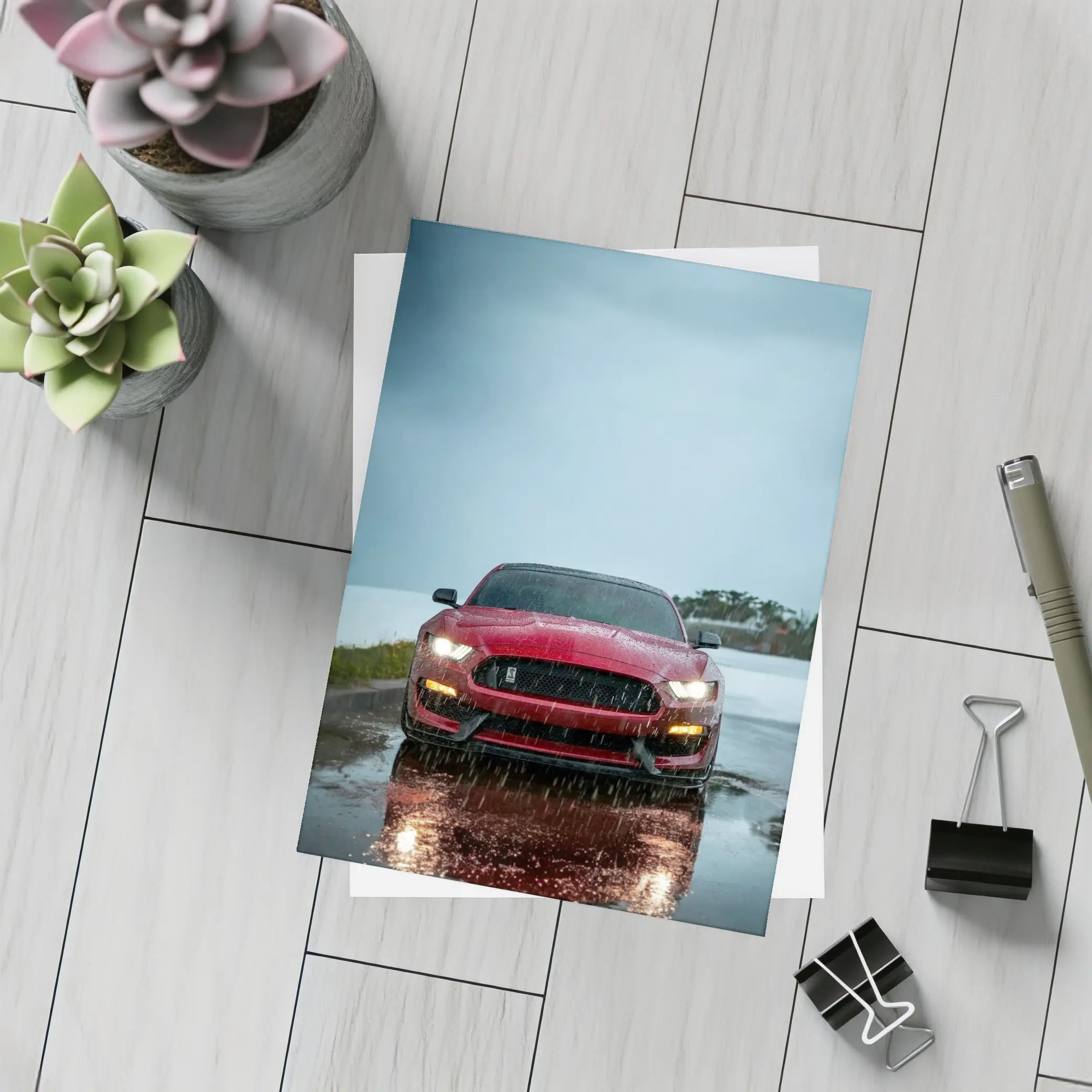 Red Ford Mustang Shelby Rain Wet Road – Postcards