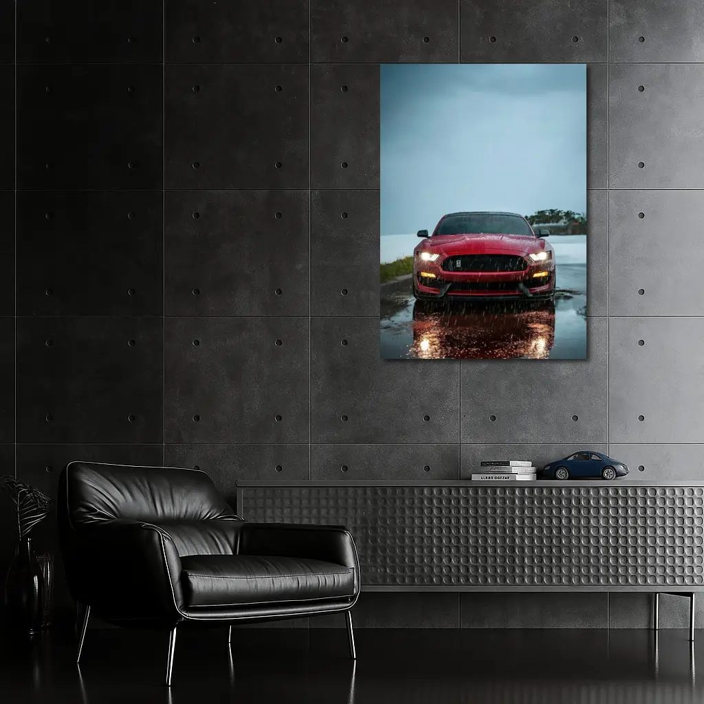 Red Ford Mustang Shelby Rain Wet Road – Wall Art