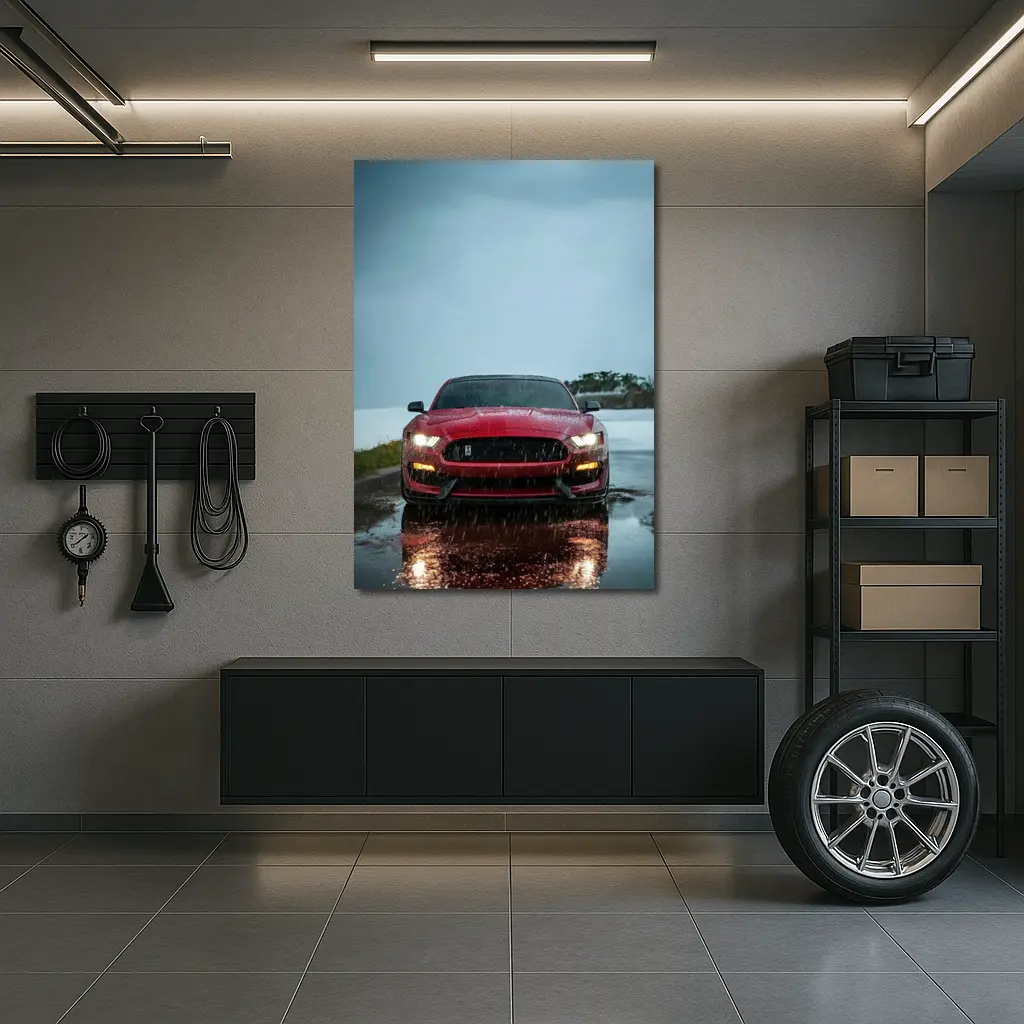 Red Ford Mustang Shelby Rain Wet Road – Wall Art