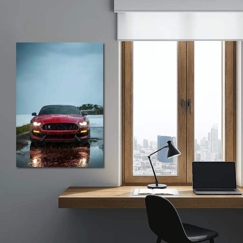 Red Ford Mustang Shelby Rain Wet Road – Wall Art