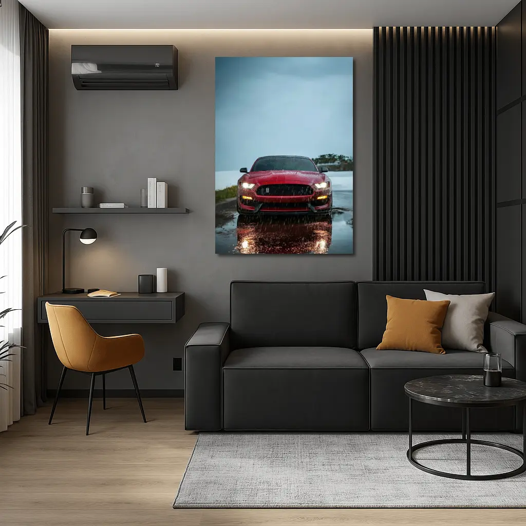 Red Ford Mustang Shelby Rain Wet Road – Wall Art