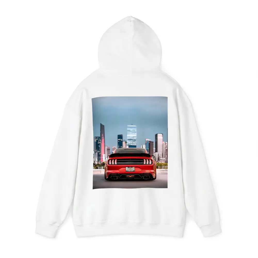 Ford Mustang Red Rear City Skyline – Hoodies
