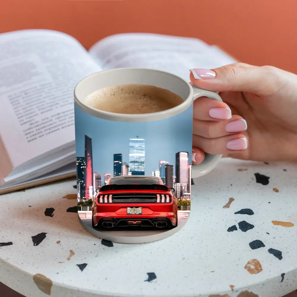 Ford Mustang Red Rear City Skyline – Mugs