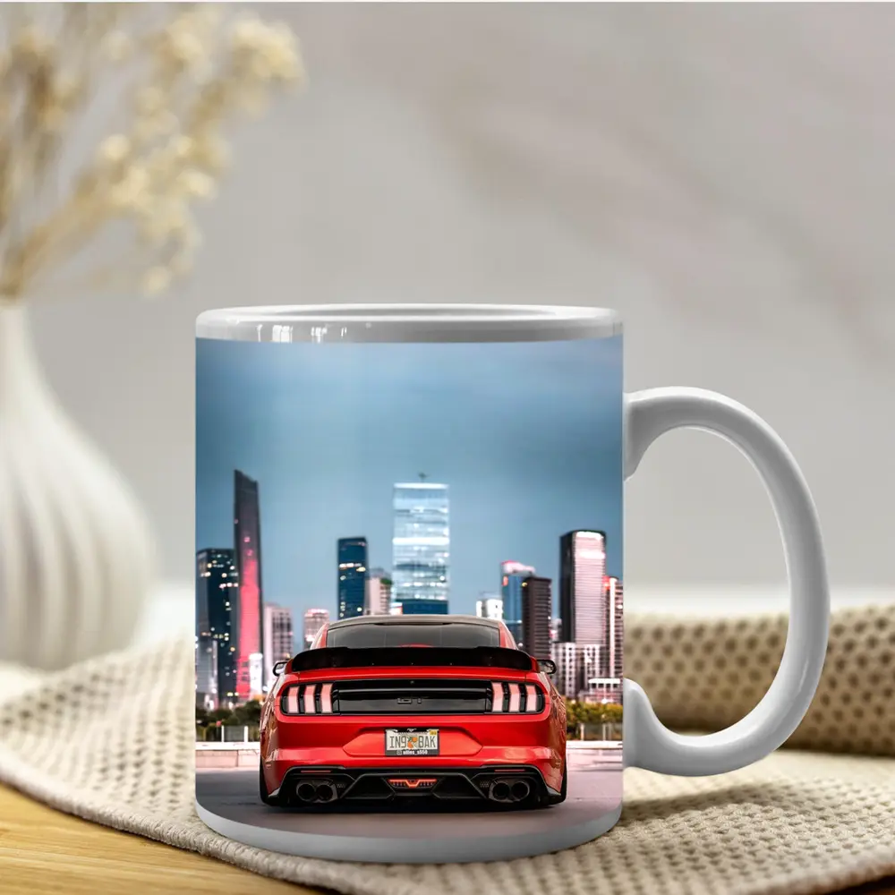 Ford Mustang Red Rear City Skyline – Mugs