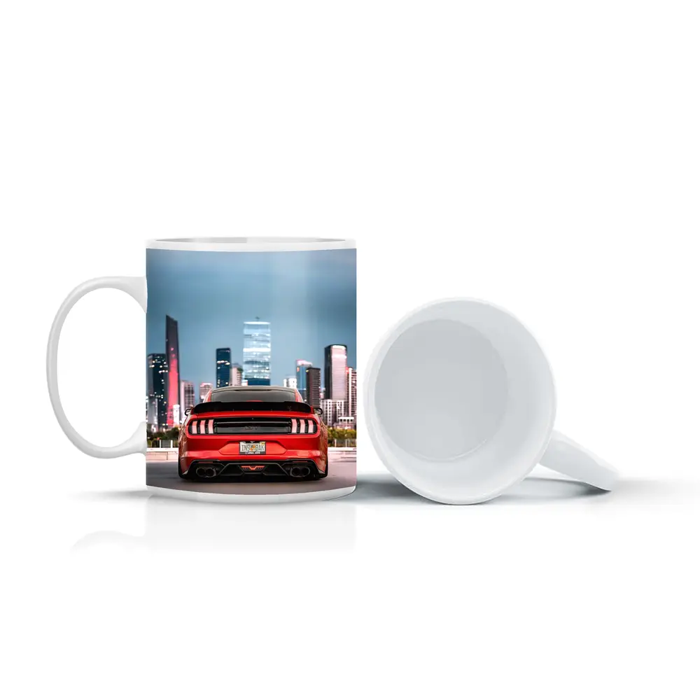 Ford Mustang Red Rear City Skyline – Mugs