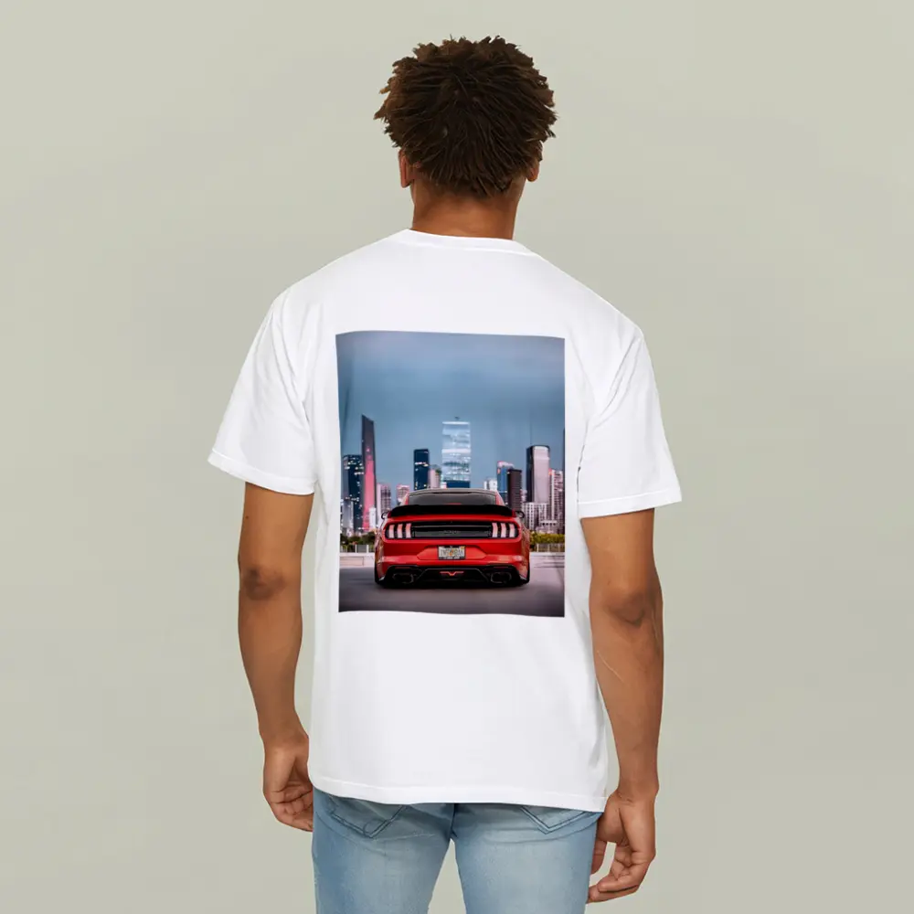 Ford Mustang Red Rear City Skyline – T-Shirts