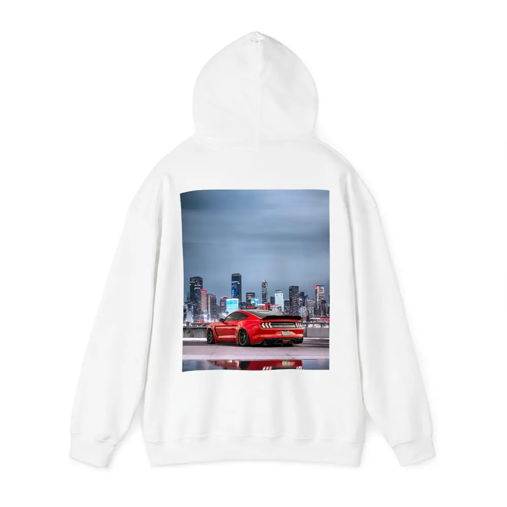 Ford Mustang Red Sports Car City Skyline – Hoodies
