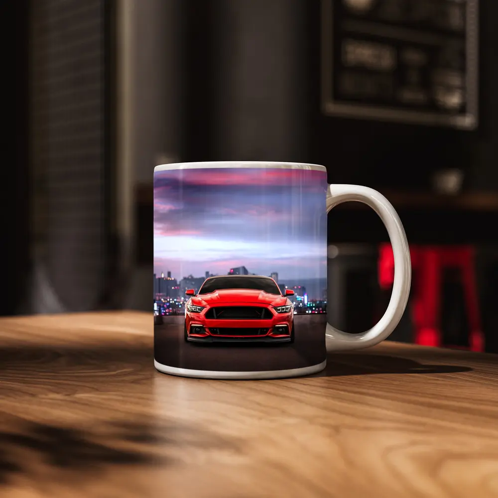 Ford Mustang Red City Skyline Dusk – Mugs