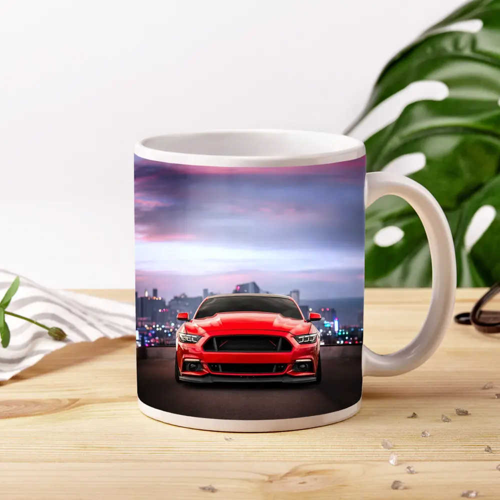 Ford Mustang Red City Skyline Dusk – Mugs