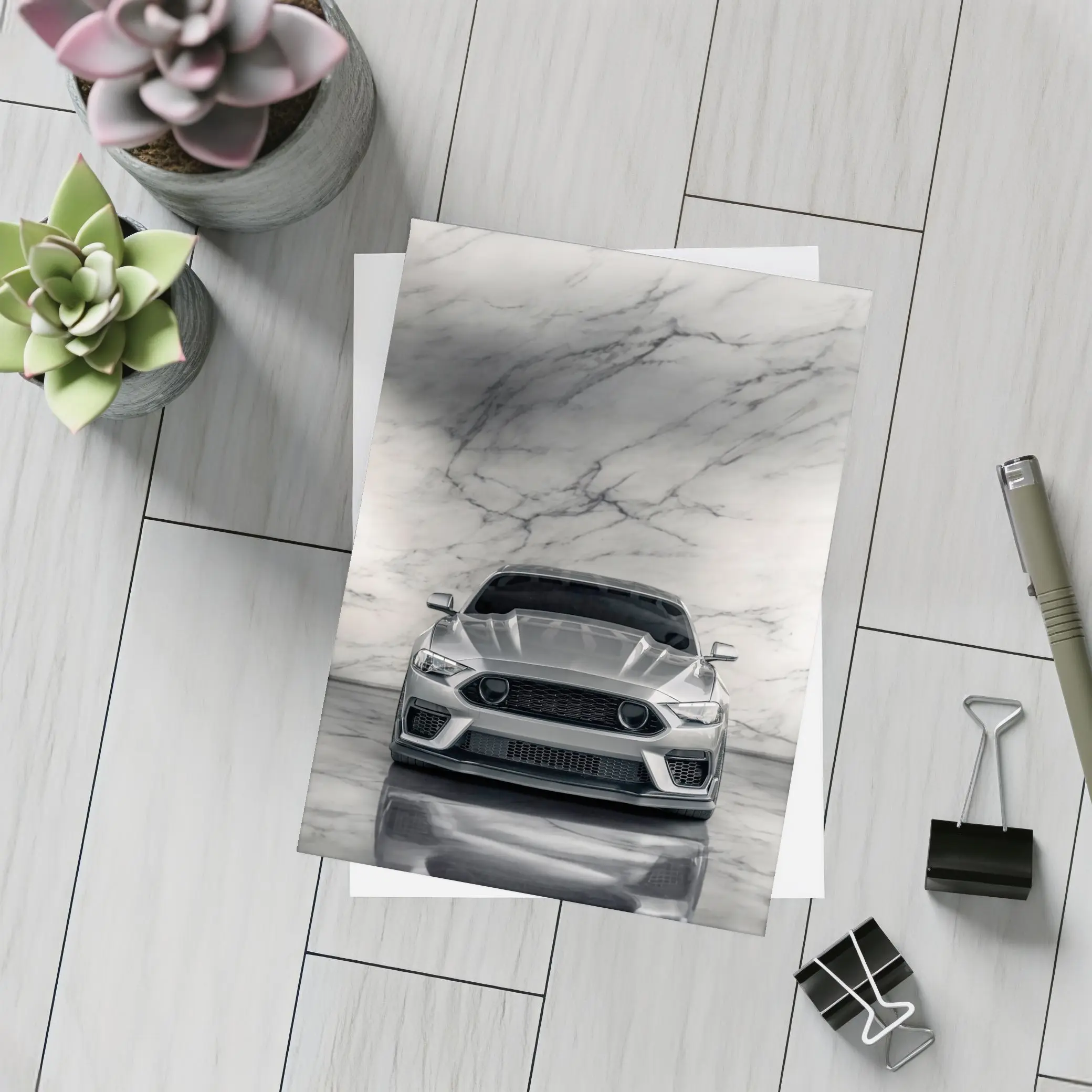 Ford Mustang Silver Marble Studio Front View – Postcards