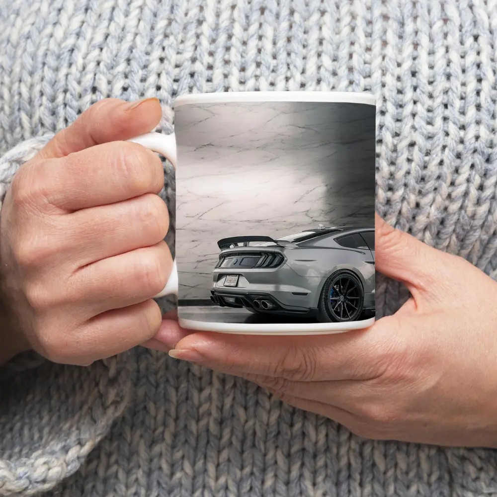 Ford Mustang Silver Rear Marble Background – Mugs