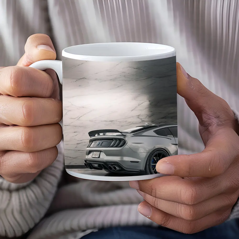 Ford Mustang Silver Rear Marble Background – Mugs