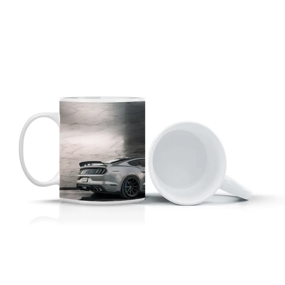 Ford Mustang Silver Rear Marble Background – Mugs