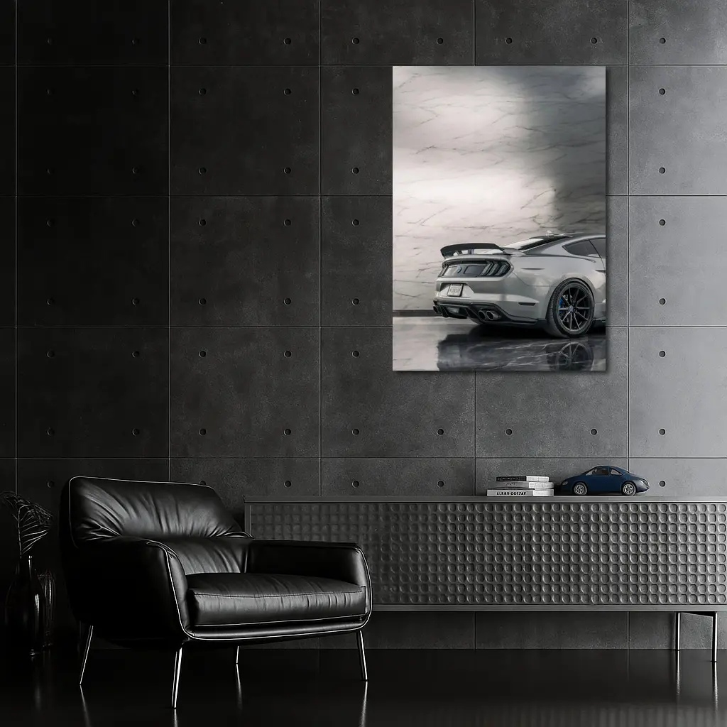 Ford Mustang Silver Rear Marble Background – Wall Art