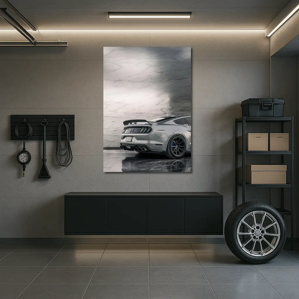 Ford Mustang Silver Rear Marble Background – Wall Art