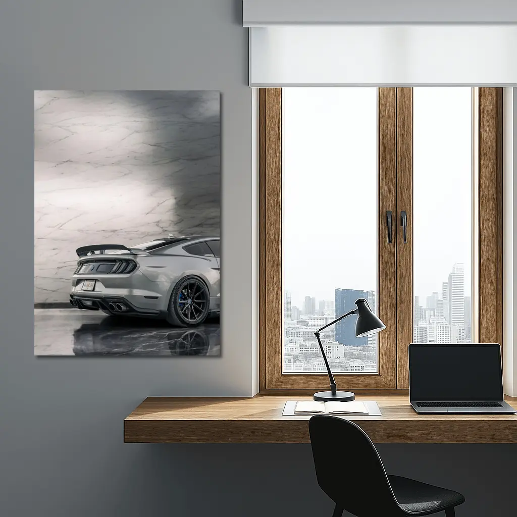 Ford Mustang Silver Rear Marble Background – Wall Art
