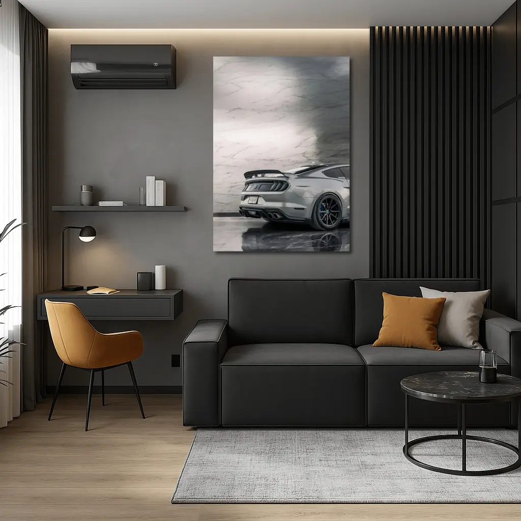 Ford Mustang Silver Rear Marble Background – Wall Art