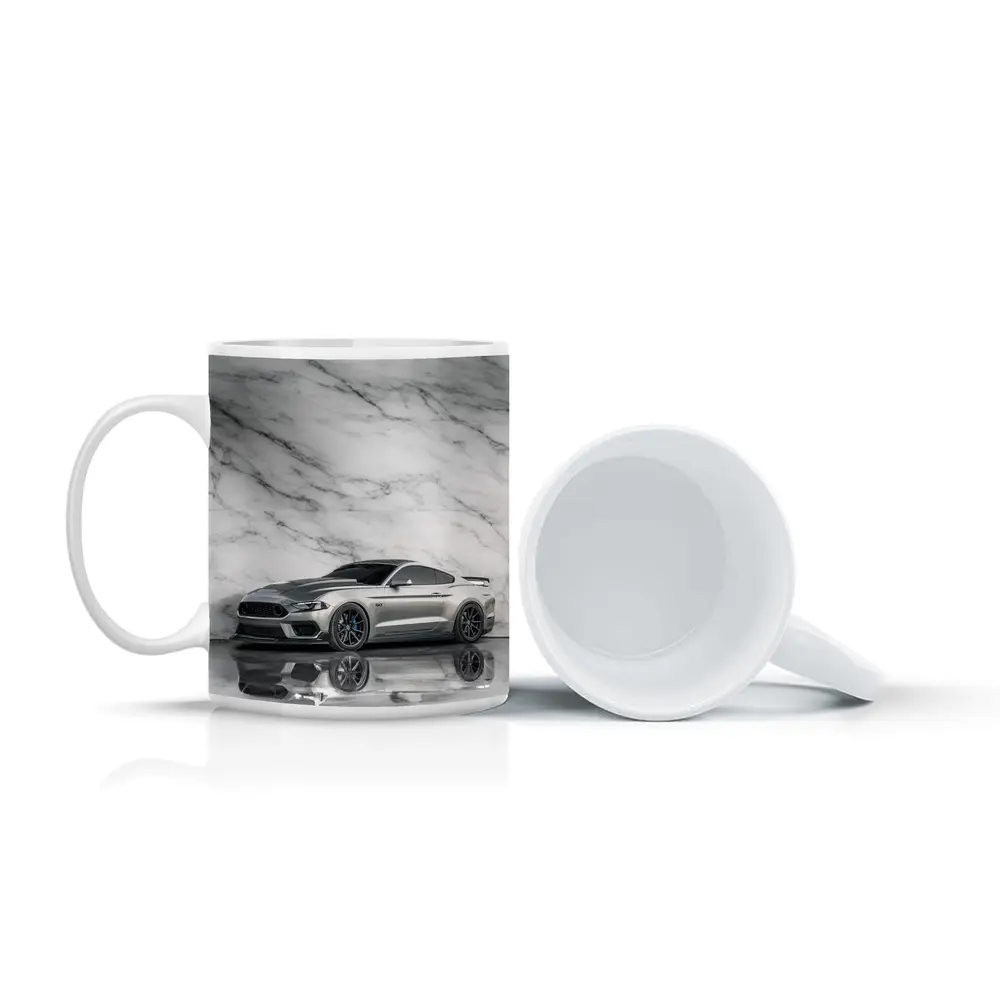 Ford Mustang Silver Against Marble Wall – Mugs
