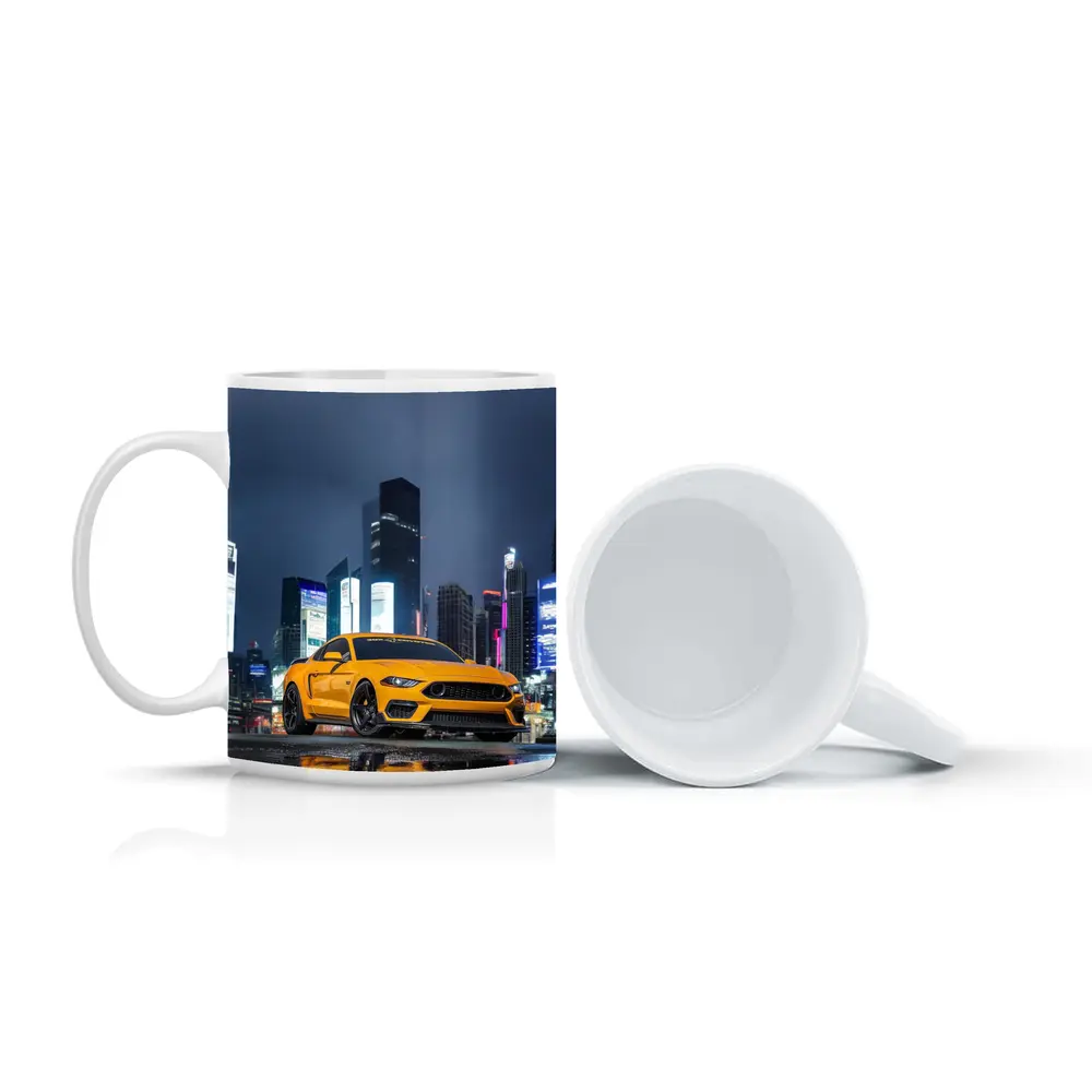 Ford Mustang Yellow Night City Skyline – Mugs