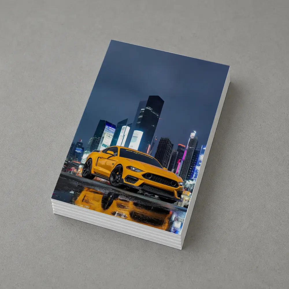 Ford Mustang Yellow Night City Skyline – Postcards