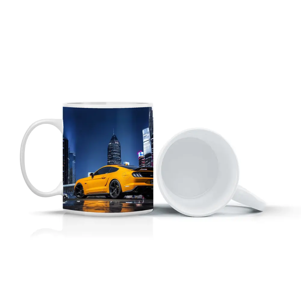 Ford Mustang Yellow Night City Skyline – Mugs