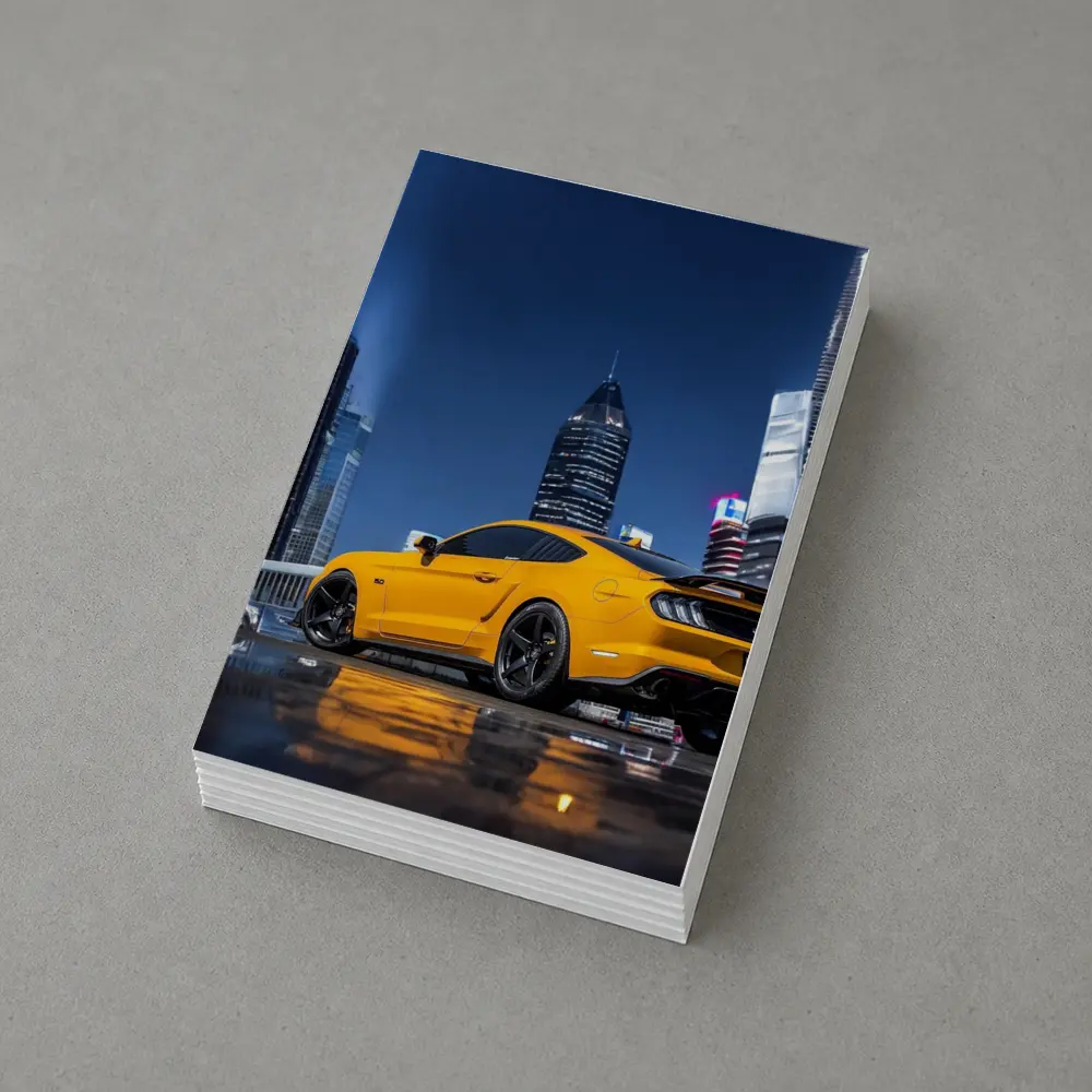 Ford Mustang Yellow Night City Skyline – Postcards