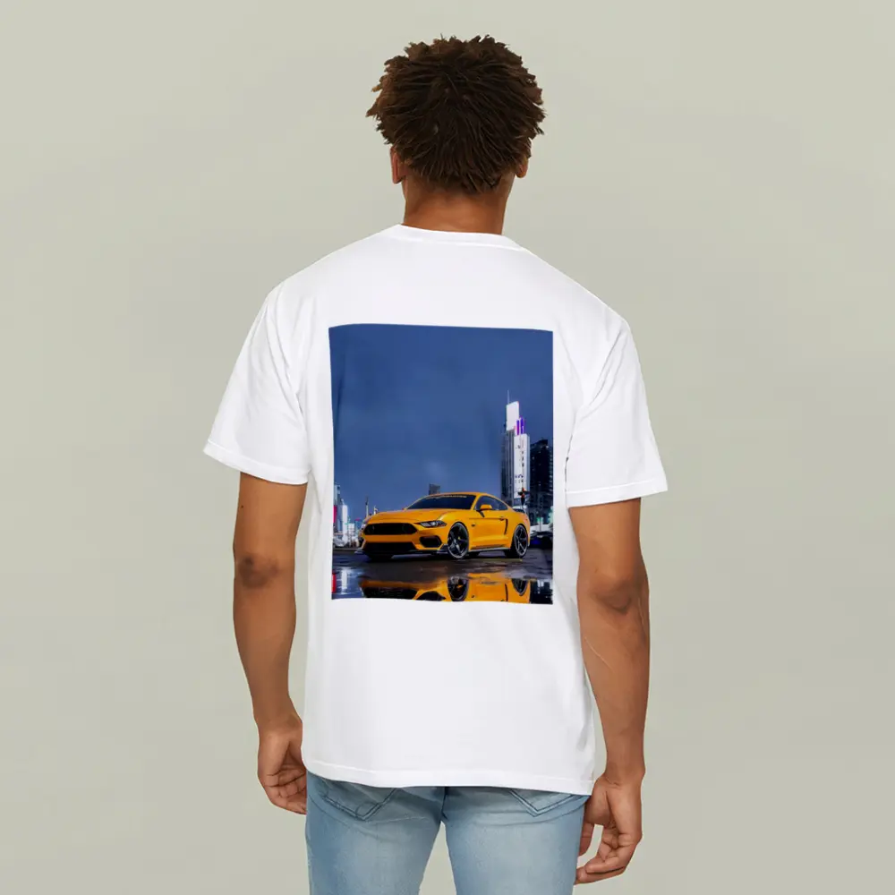 Ford Mustang Yellow Rainy Night City – T-Shirts