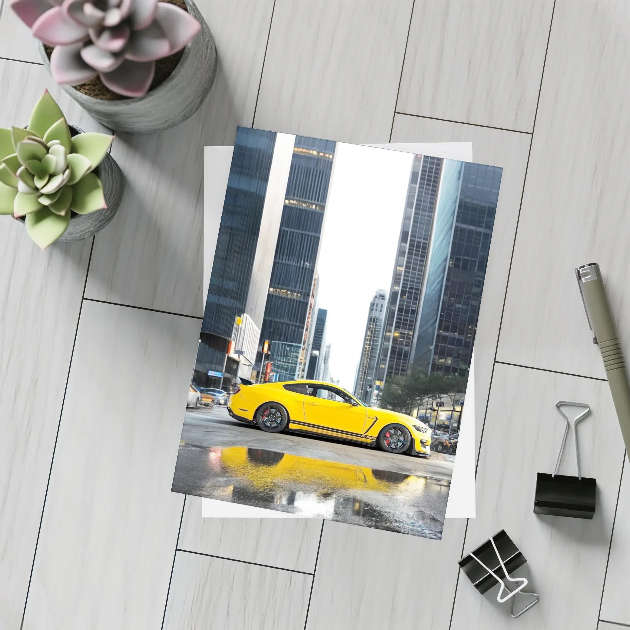 Ford Mustang GT350 Yellow City Street – Postcards